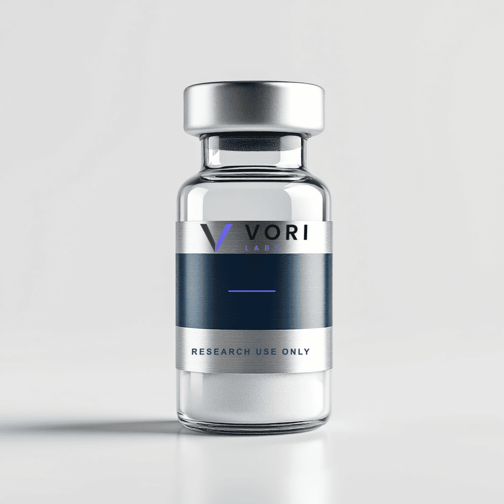 A VoriLabs research vial with the VORILABS silver-and-navy label marked Research Use Only